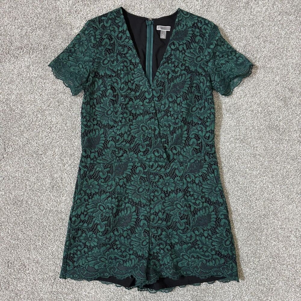 Chelsea28 Romper Womens 8 Green Lace Floral Short Sleeve V Neck Lined Party Punk